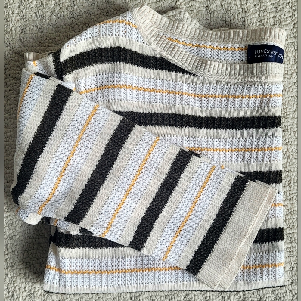 Jones NY | Cotton Boat Neck 3/4 Sleeve Sweater